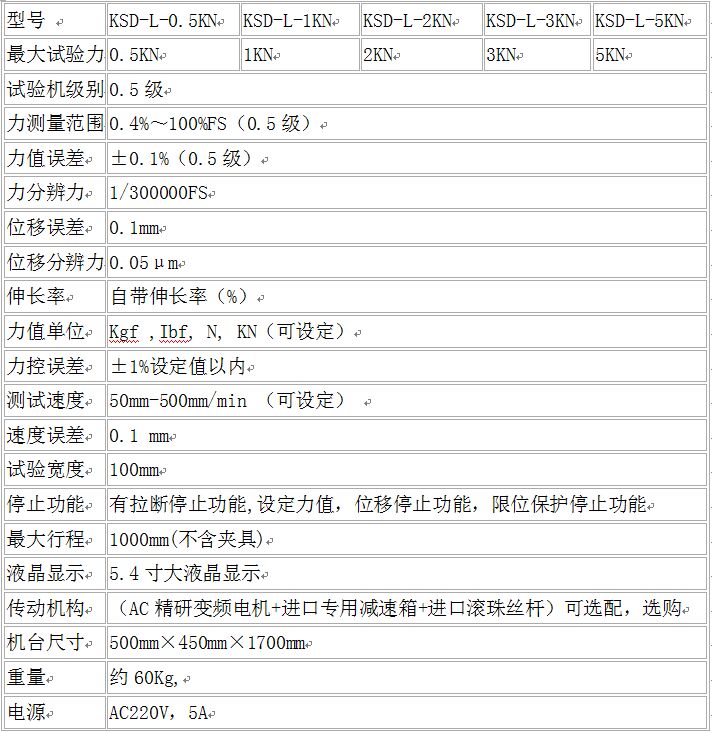 電子拉力試驗機參數(shù)